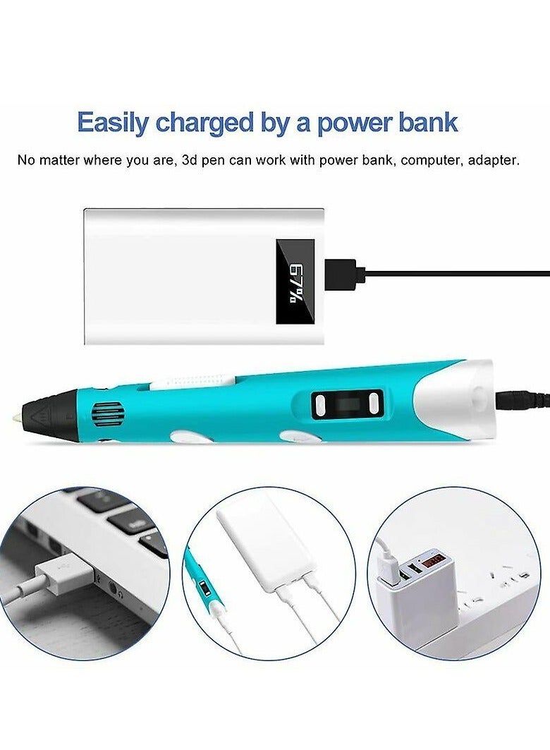 3D Printing Pen with LED Display - Intelligent USB-Charged Pen, Includes 10 PLA Filament Colors, Compatible with PLA & ABS, Ideal Arts & Crafts Gift  - Image 4
