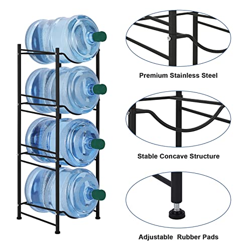 smusei 5 Gallon Water Bottle Jug Holder 4 Tier Heavy Duty Cooler Jug Storage Rack Detachable Bottle Organizer Shelf for Home, Kitchen, Office, Breakroom Space Save, Black - Image 5