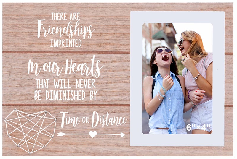 NZY إطار هدايا لأفضل الأصدقاء Bestie BFF-FireDships مطبوع في قلوبنا لمسافة طويلة الصداقة هدية عيد ميلاد عيد الميلاد الحاضر حاضر إطار صورة هدية الخشب إطار صورة ل 6 '؟ - Image 1