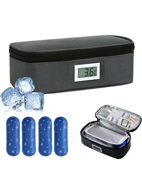 Insulin Cooler Bag,Insulin Cooler Travel Case with Temperature Display, Insulated Medication Cooler Travel Bag with 4 Ice Packs for Diabetic Insulin Pen&vials Storage Organizer(Grey)