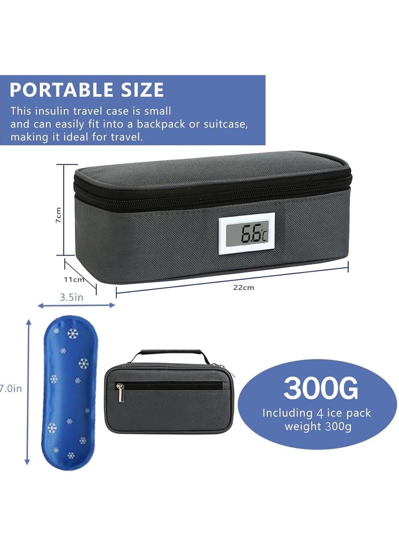 MAOGEDA - Insulin Cooler Bag,Insulin Cooler Travel Case with Temperature Display, Insulated Medication Cooler Travel Bag with 4 Ice Packs for Diabetic Insulin Pen&vials Storage Organizer(Grey) - Image 1
