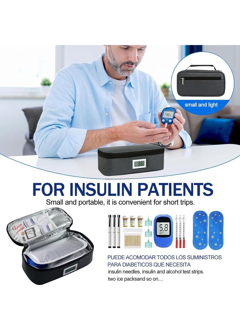 MAOGEDA - Insulin Cooler Bag,Insulin Cooler Travel Case with Temperature Display, Insulated Medication Cooler Travel Bag with 4 Ice Packs for Diabetic Insulin Pen&vials Storage Organizer(Grey) - Image 1