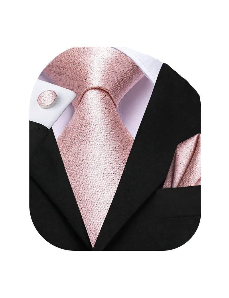 Dubulle Mens Paisely Floral Silk Tie for Men Striped Necktie and Pocket Square Set Wedding Business,C Light Pinks With Sparkles - Image 1