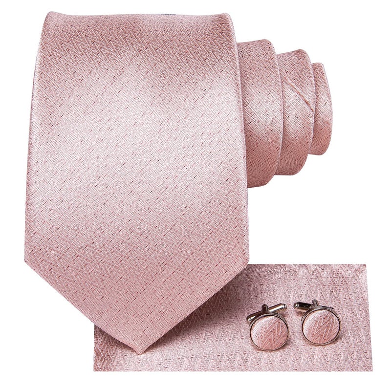 Dubulle Mens Paisely Floral Silk Tie for Men Striped Necktie and Pocket Square Set Wedding Business,C Light Pinks With Sparkles - Image 3