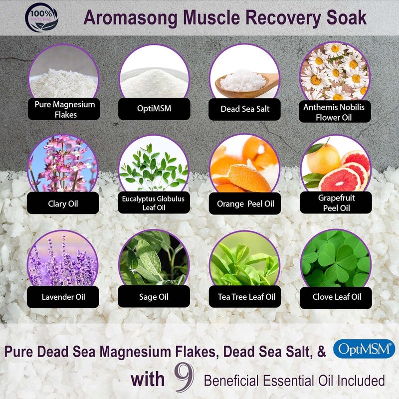 Aromasong Muscle Recovery Bath Soak for Muscle Sore Muscle Soak with Dead Sea Salt OptiMSM Magnesium Flakes Essential Oils 3 Lb Made in USA - Image 3