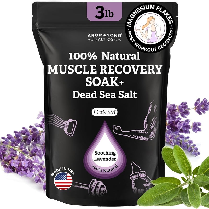 Aromasong Muscle Recovery Bath Soak for Muscle Sore Muscle Soak with Dead Sea Salt OptiMSM Magnesium Flakes Essential Oils 3 Lb Made in USA - Image 1