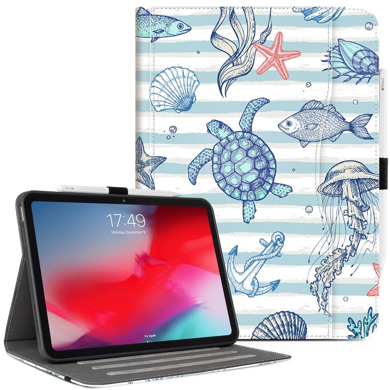 Vimorco Case for iPad A16 11th Generation 2025 for iPad 11th10th Generation Case Pencil Holder Hand Strap Pocket Multiple Stand Protector PU Leather Cover Auto WakeSleep Marine Animal