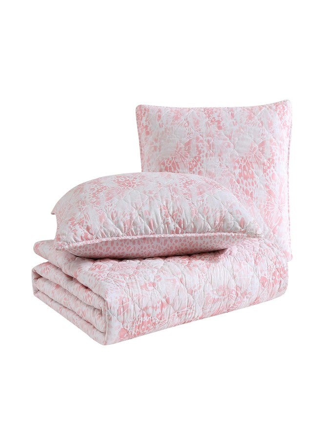 بتسي جونسون بيتسي جونسون - طقم لحاف مزدوج، مفروشات سرير قابلة للعكس بنمط ماسي مع غطاء وسادة مطابق، مايكروفايبر مصقول، أساسيات السكن الجامعي (لون وردي متدرج بنمط الفراشة) - Image 5