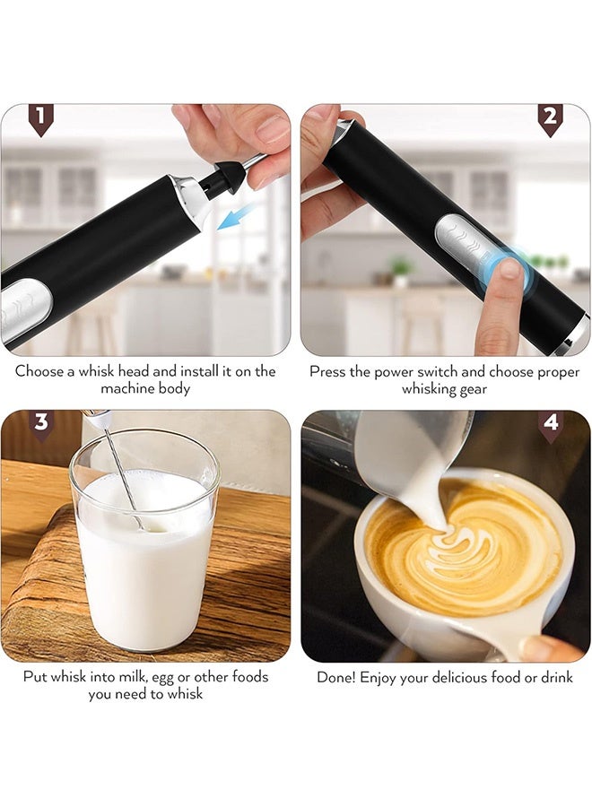 الرائد صانعة الرغوة الكهربائية، 3 سرعات قابلة للتعديل، خلاط كهربائي محمول، جهاز رغوة الحليب مع رأسين، زر واحد، خفاقة لاسلكية سهلة التنظيف. - Image 2