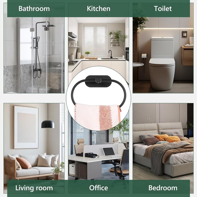 Metal Towel Ring for Bathroom Wall Mounted Oval Black Metal Hand Towel Holder Wall Hardware - Image 3