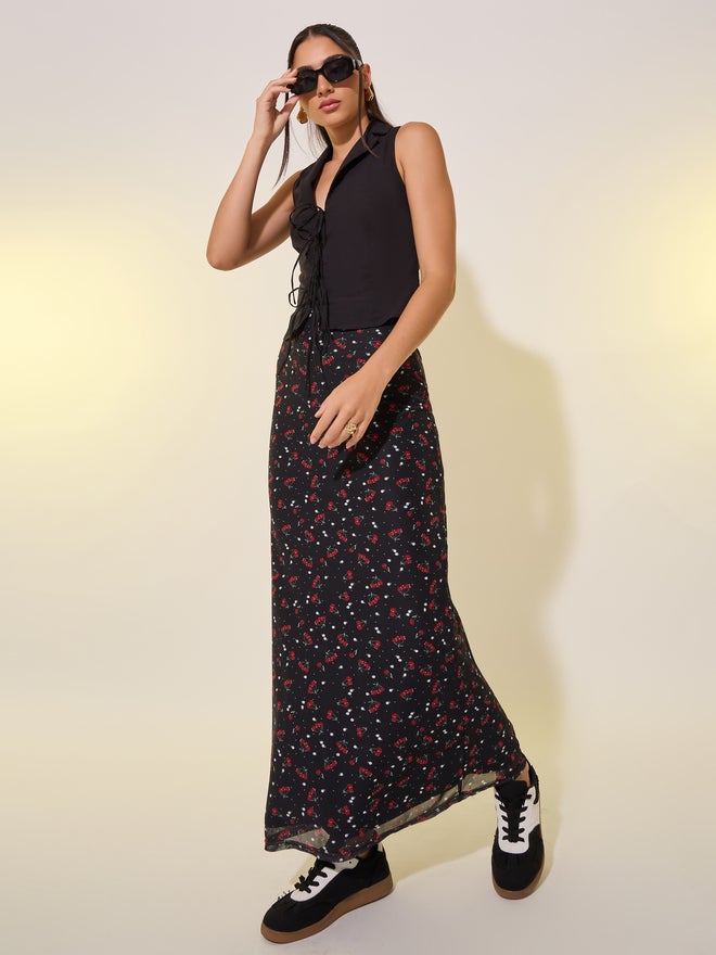 Take Two Take Two All-Over Cherry Print A-Line Maxi Skirt  - Image 1