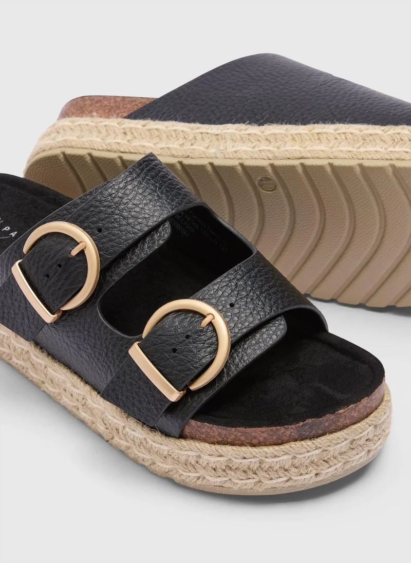 Matalan Black Espadrille Buckle Chunky Sandals