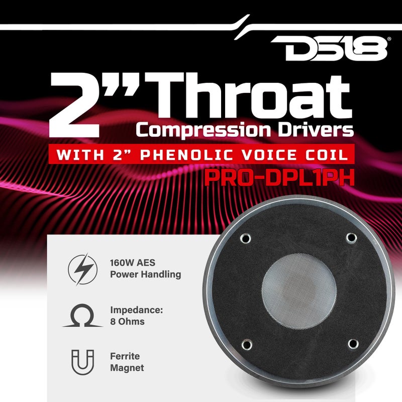 DS18 PRO-DPL1PH 2" Bolt On Throat Compression Horn Driver with 2" Phenolic Voice Coil 640 Watts Peak Power 8 ohm 109dB Pro Car Audio - High Efficiency - Single - Image 2
