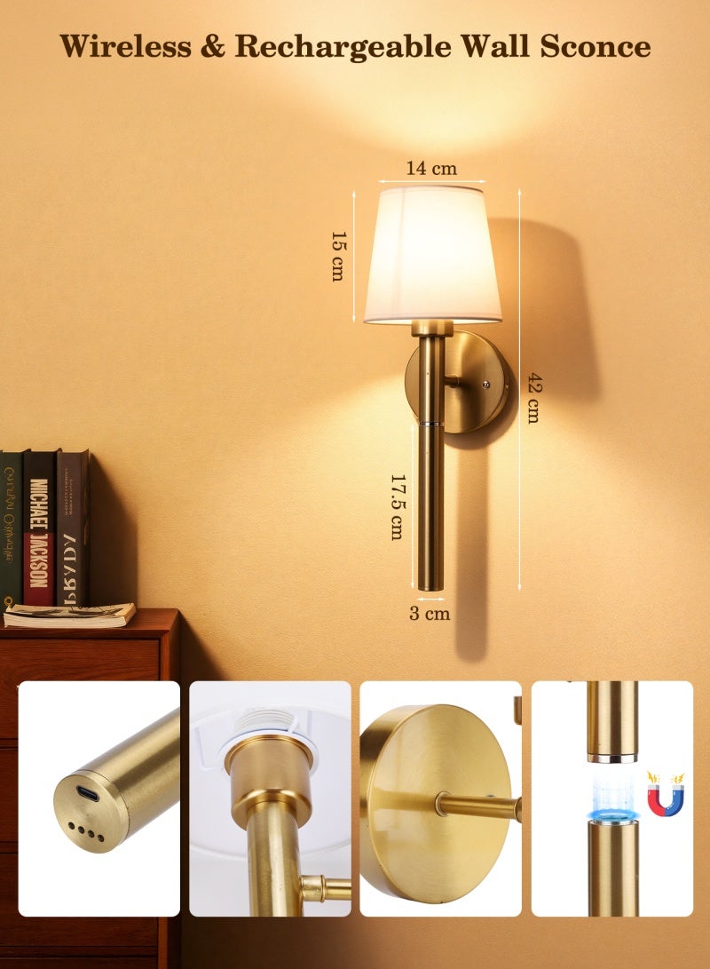 Wireless Touch Wall Light: 2pcs Golden, 5200mAh Rechargeable Battery, Magnetic Attachable Rod - Remote & Touch Control With 3 Brightness Levels, 3000K-5600K Dimmable Wall Light for Indoor Bedroom, Liv - Image 4