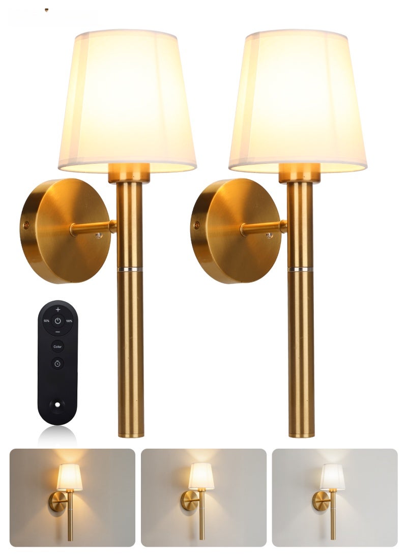 Wireless Touch Wall Light: 2pcs Golden, 5200mAh Rechargeable Battery, Magnetic Attachable Rod - Remote & Touch Control With 3 Brightness Levels, 3000K-5600K Dimmable Wall Light for Indoor Bedroom, Liv - Image 1