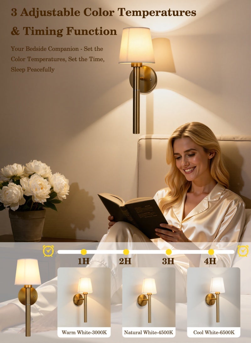 Wireless Touch Wall Light: 2pcs Golden, 5200mAh Rechargeable Battery, Magnetic Attachable Rod - Remote & Touch Control With 3 Brightness Levels, 3000K-5600K Dimmable Wall Light for Indoor Bedroom, Liv - Image 2