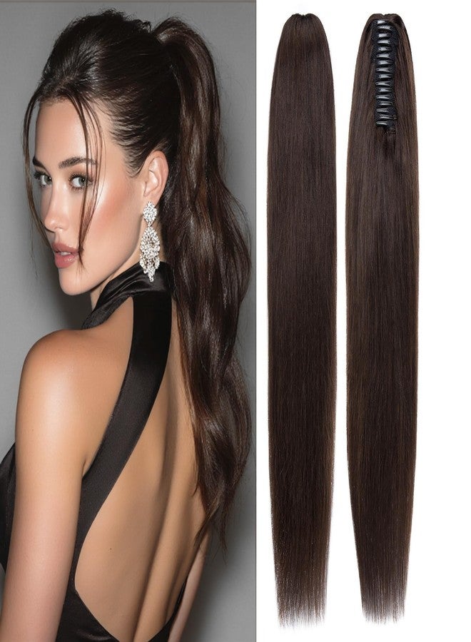 S-noilite Claw Clip Ponytail Extension Human Hair #2 Dark Brown Real Remy Human Hair Ponytail Extension 14inch Long Straight Hair Pony Tails Hair Extensions For Women 105Grams - Image 1