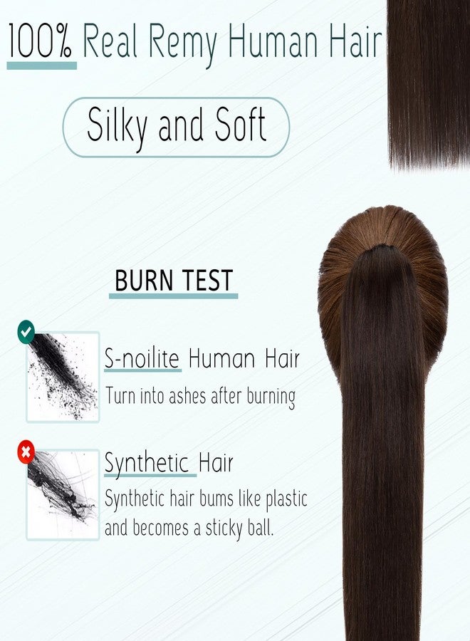 S-noilite Claw Clip Ponytail Extension Human Hair #2 Dark Brown Real Remy Human Hair Ponytail Extension 14inch Long Straight Hair Pony Tails Hair Extensions For Women 105Grams - Image 5