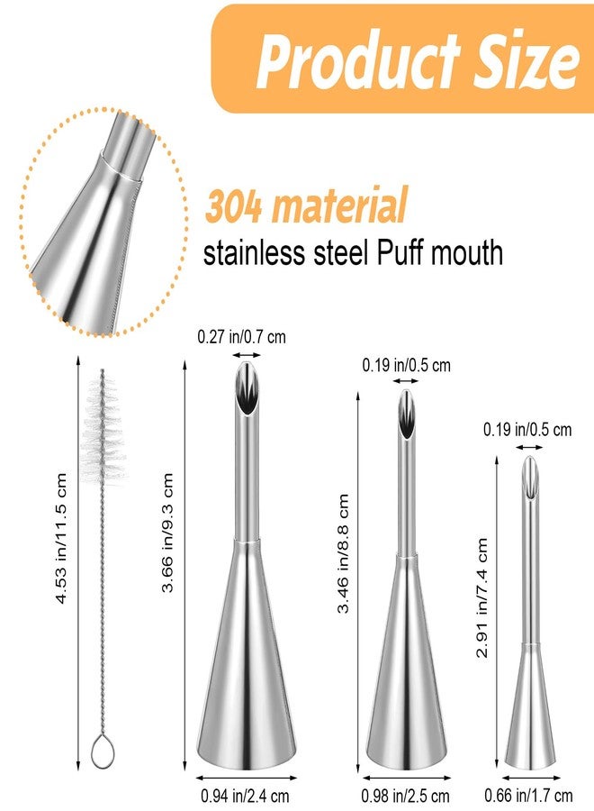 KFHENSOMR Cream Puff Cupcake Filler Piping Tips Kit 3 Pcs Stainless Steel Long Puff Nozzle Tips & 20 Disposable Pastry Piping Bags with Injector Tip Cleaning Brush for Donuts Pastry Filling - Image 2