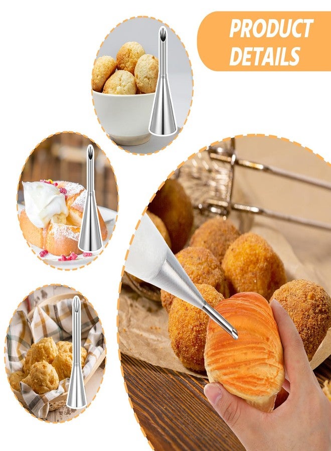 KFHENSOMR Cream Puff Cupcake Filler Piping Tips Kit 3 Pcs Stainless Steel Long Puff Nozzle Tips & 20 Disposable Pastry Piping Bags with Injector Tip Cleaning Brush for Donuts Pastry Filling - Image 3