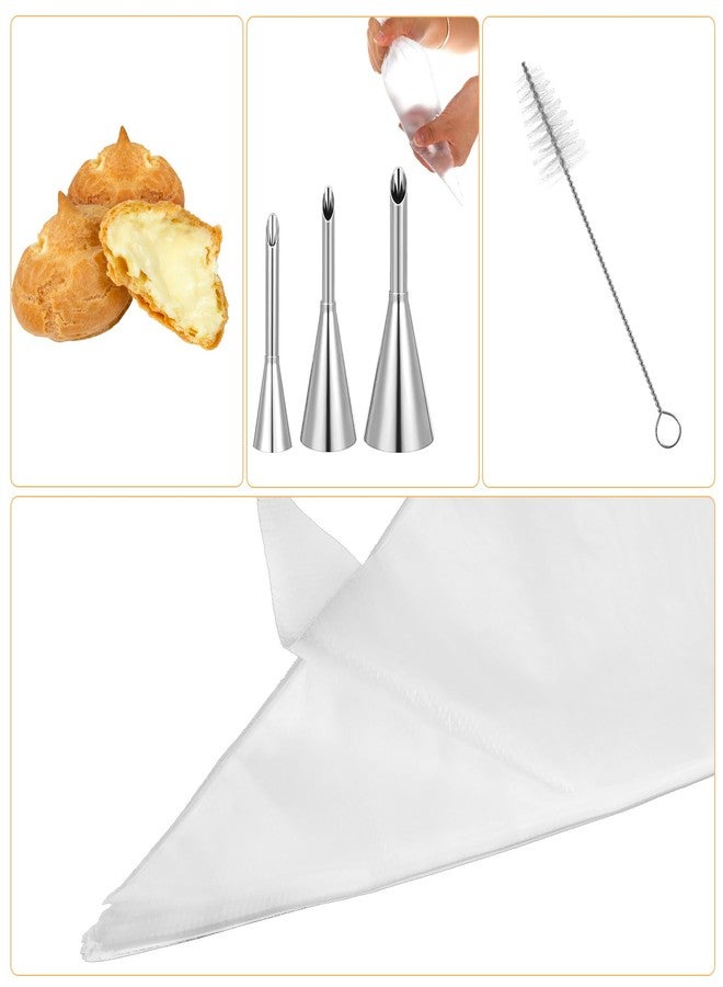 KFHENSOMR Cream Puff Cupcake Filler Piping Tips Kit 3 Pcs Stainless Steel Long Puff Nozzle Tips & 20 Disposable Pastry Piping Bags with Injector Tip Cleaning Brush for Donuts Pastry Filling - Image 4