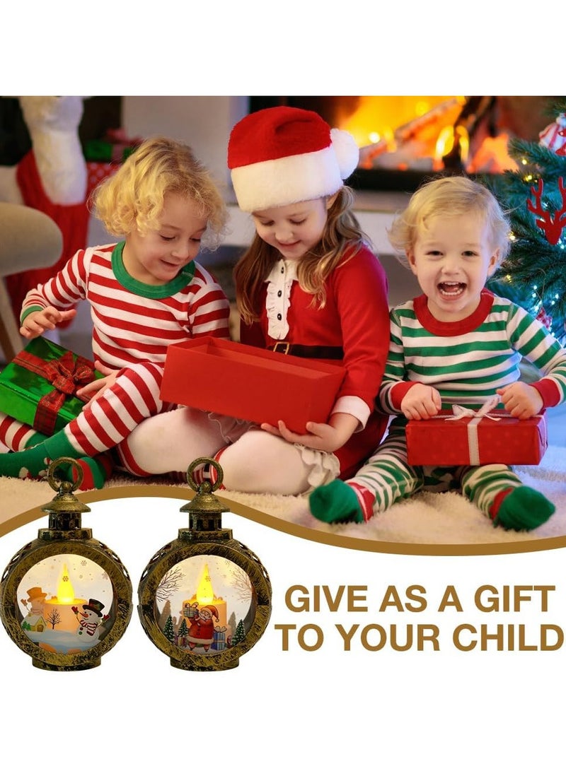 2 × فوانيس عيد الميلاد، فانوس كرة ثلجية LED لعيد الميلاد مع سانتا كلوز، زينة عيد الميلاد فانوس عيد الميلاد، مصباح حريق عيد الميلاد ريترو مع نمط للهدايا وديكور الحفلات - Image 3