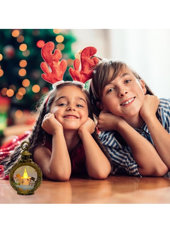 2 × فوانيس عيد الميلاد، فانوس كرة ثلجية LED لعيد الميلاد مع سانتا كلوز، زينة عيد الميلاد فانوس عيد الميلاد، مصباح حريق عيد الميلاد ريترو مع نمط للهدايا وديكور الحفلات - Image 2