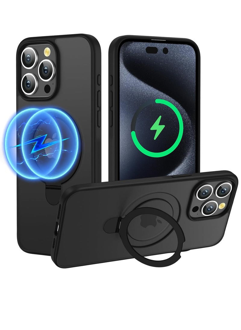YoYoTech Matte Finish Magnetic for iPhone 15 Pro Case Invisible Kickstand Stand Cover [Compatible with MagSafe] [14 FT Drop Protection] Non-Yellowing Shockproof Protective Slim Case Cover - Black  - Image 1