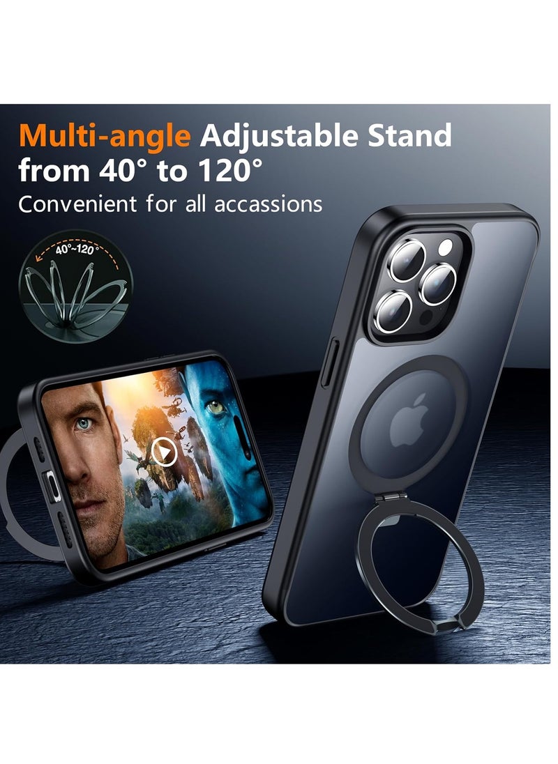 YoYoTech Matte Finish Magnetic for iPhone 15 Pro Case Invisible Kickstand Stand Cover [Compatible with MagSafe] [14 FT Drop Protection] Non-Yellowing Shockproof Protective Slim Case Cover - Black  - Image 4