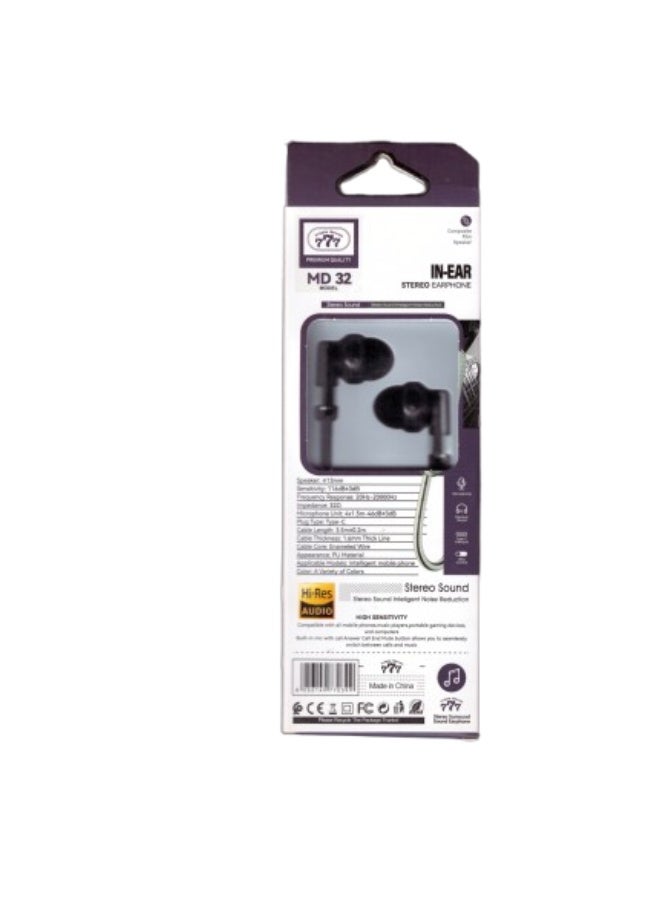 777 Triple Seven MD-32 Wired Stereo Earphones - Hi-Res Audio and Built-in Microphone - Image 2