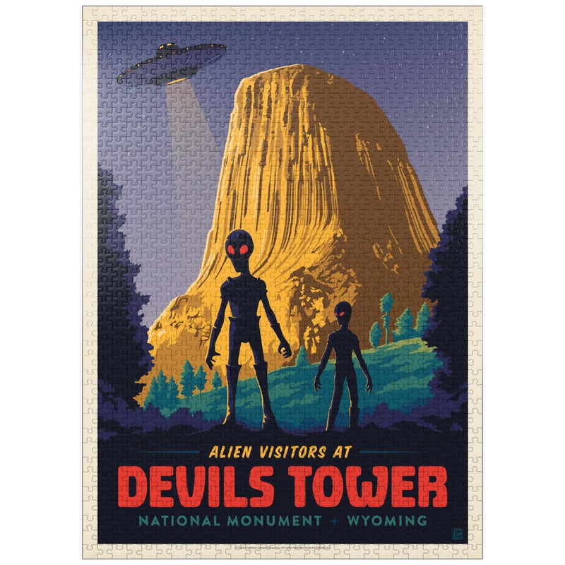 MyPuzzle.com MyPuzzle Devils Tower WY Alien Visitation Vintage Poster Premium 1000 Piece Jigsaw Puzzle for Adults - Image 3