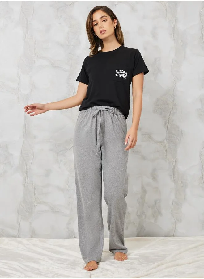 Styli Styli Choose Kindness Embroidered Pocket Tee and Pyjama Set