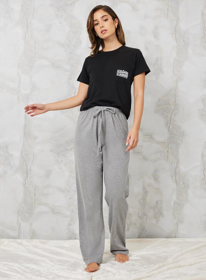 Styli Styli Choose Kindness Embroidered Pocket Tee and Pyjama Set  - Image 1