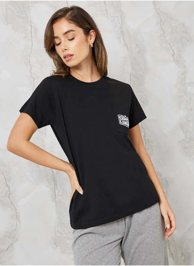 Styli Styli Choose Kindness Embroidered Pocket Tee and Pyjama Set