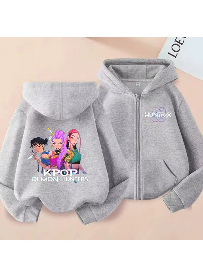general KPop Korean-style printed fashionable boys' and girls' zip-up hooded sweatshirt for autumn and winter casual wear - Image 1