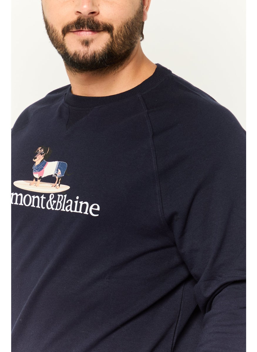 Harmont & Blaine - Men Crew Neck Brand Logo Long Sleeves Sweatshirt, Navy Combo - Image 1