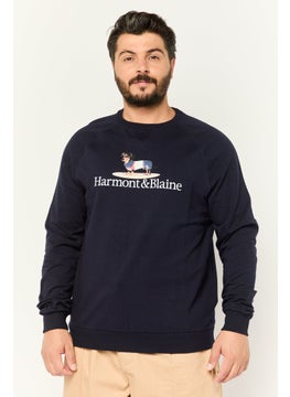Men Crew Neck Brand Logo Long Sleeves Sweatshirt, Navy Combo