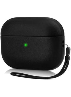 Generic Leather Case Cpatible with Airpods Pro 2nd Generation - Texture Full-Body Protective Case Cover with Lanyard for Apple Airpods Pro 2 (Black)  - Image 1