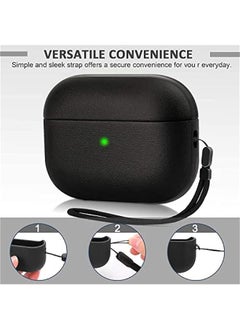 Generic Leather Case Cpatible with Airpods Pro 2nd Generation - Texture Full-Body Protective Case Cover with Lanyard for Apple Airpods Pro 2 (Black)  - Image 3
