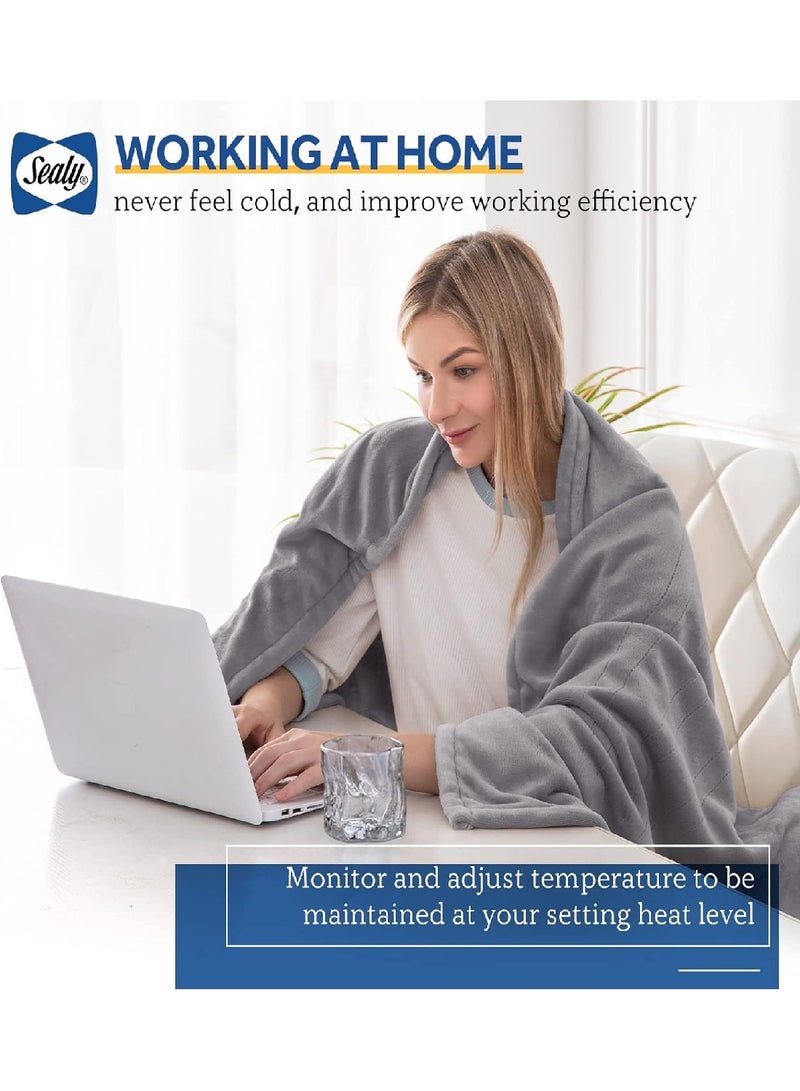 Fast Heating Light Gray Flannel Heating Blanket, 6 Heat Settings And 2-10 Hours Auto Shut Off, Suitable For Home Office Use, 50x60 Inches - Image 3