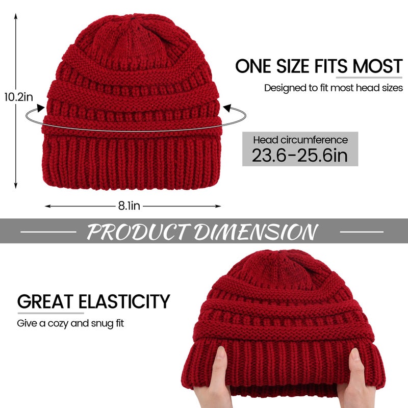 Ultrafun 3 Pack Satin Lined Beanie for Women, Slouchy Winter Hats with Silk Lined, Oversized Knit Warm Hat Skull Cap (Black, Beige, Red) - Image 2