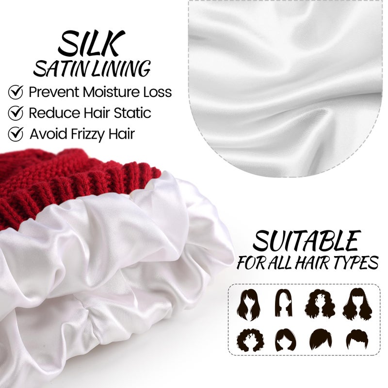 Ultrafun 3 Pack Satin Lined Beanie for Women, Slouchy Winter Hats with Silk Lined, Oversized Knit Warm Hat Skull Cap (Black, Beige, Red) - Image 3