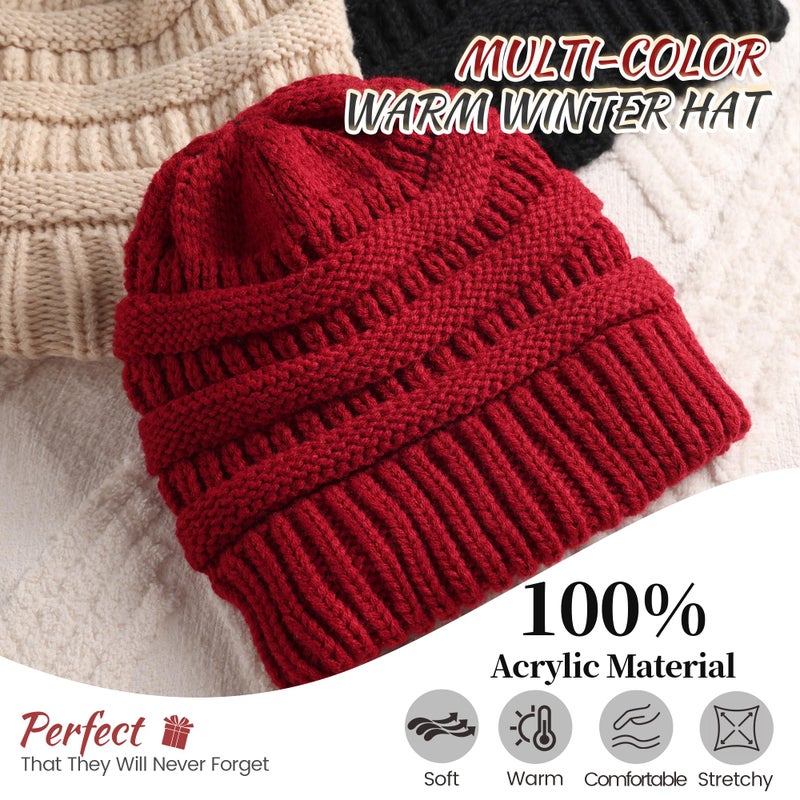 Ultrafun 3 Pack Satin Lined Beanie for Women, Slouchy Winter Hats with Silk Lined, Oversized Knit Warm Hat Skull Cap (Black, Beige, Red) - Image 4