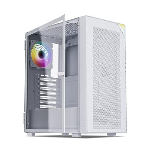 Vetroo AL800 Mid Tower ATX PC Computer Case Door Opening Design Tempered Glass Adjustable LED Strip PreInstalled ARGB PWM FDB Fan in Rear Support for 50 Series GPUs White - Image 1