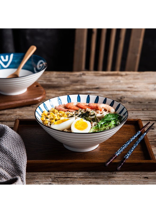 Ijarl Ramen Bowl Style, 8-inch, Ceramic Large Soup Bowl For Home Use, Beef Noodle Bowl, Ceramic Noodle Bowl, Blue And White Floral Pattern - Image 4