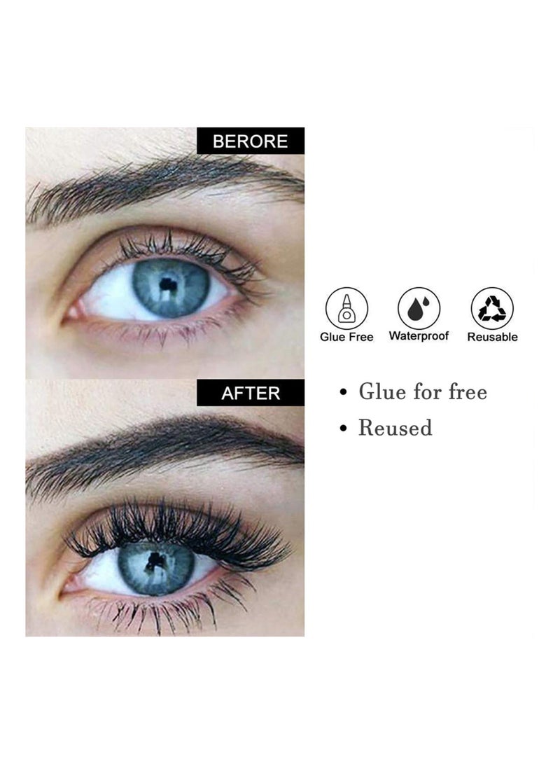 Handaiyan False Eyelashes 5 Pairs 6D Natural Fluffy Fake Lashes, Reusable   Waterproof Glue Free Hand-made Dramatic Thick Crossed Cluster Fake Eye Lashes Soft Long Lashes Pack for Makeup - Image 3