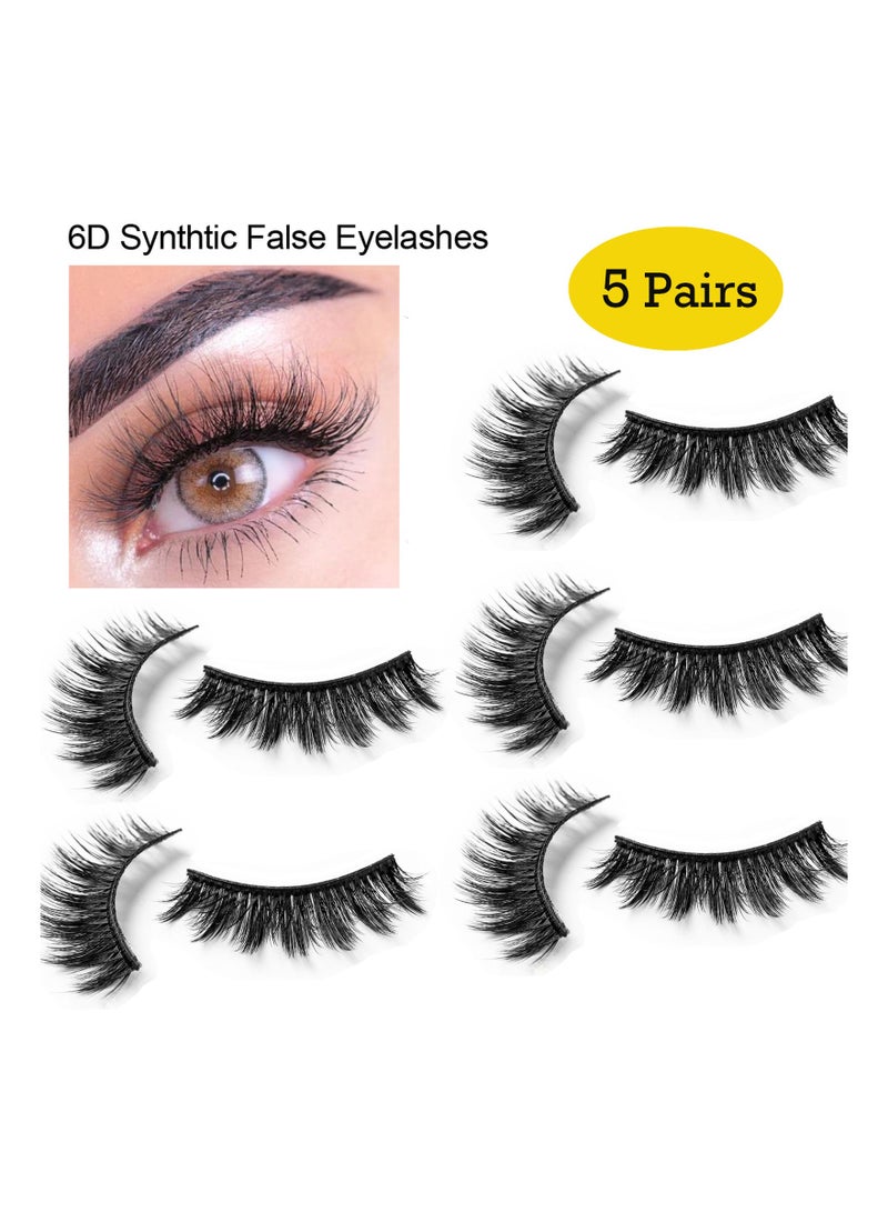 Handaiyan False Eyelashes 5 Pairs 6D Natural Fluffy Fake Lashes, Reusable   Waterproof Glue Free Hand-made Dramatic Thick Crossed Cluster Fake Eye Lashes Soft Long Lashes Pack for Makeup - Image 1
