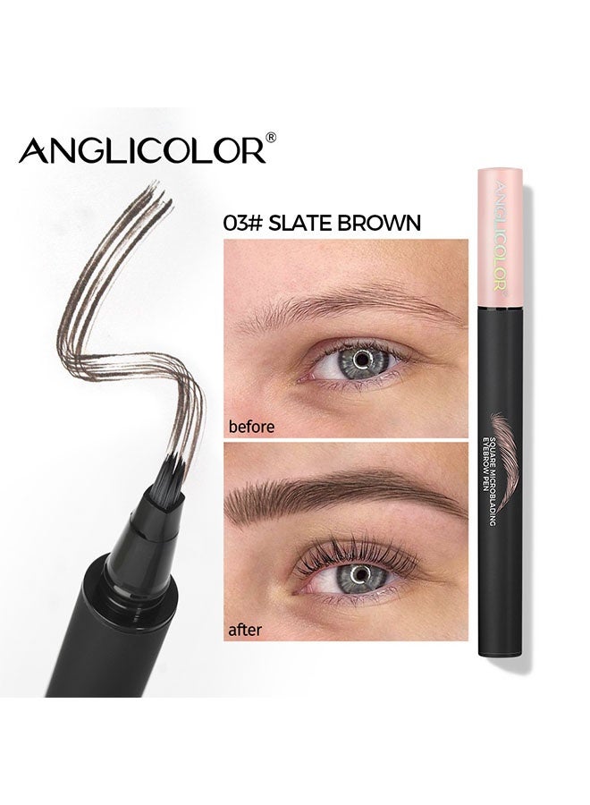 Anglicolor Square Microblading Eyebrow Pencil, Liquid Eyebrow Pen, Square Angled Eyebrow Brush Natural Hair-Like Brow, Long-Lasting, Waterproof Eye brow Pencil for Women and Girls Makeup 03# SLATE BROWN blonde - Image 2
