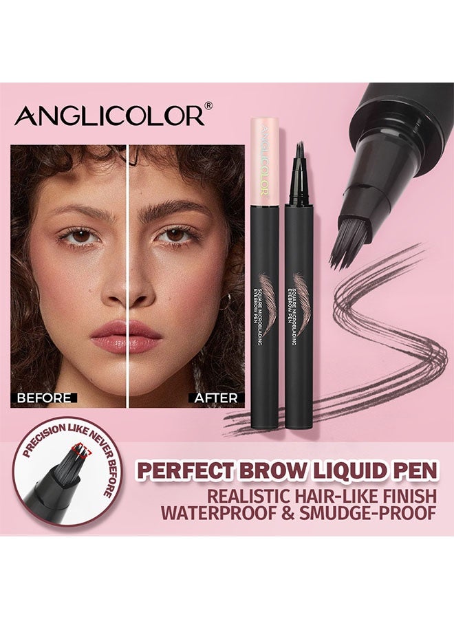 Anglicolor Square Microblading Eyebrow Pencil, Liquid Eyebrow Pen, Square Angled Eyebrow Brush Natural Hair-Like Brow, Long-Lasting, Waterproof Eye brow Pencil for Women and Girls Makeup 03# SLATE BROWN blonde - Image 4