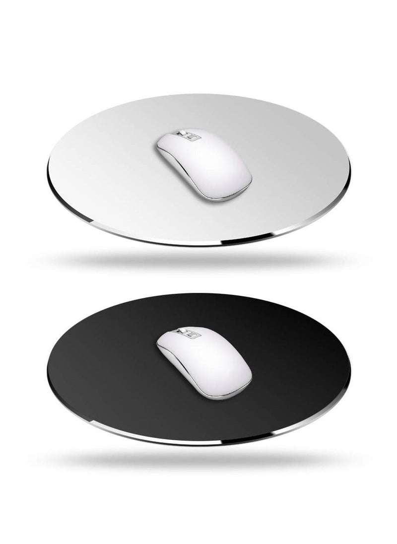 SYOSI - 2 Pack Aluminum Mouse Pad, 7.8Inch Smooth Magic Ultra Thin Round Double Side Mouse Mat for Fast and Accurate Control(Silver, Black) - Image 1
